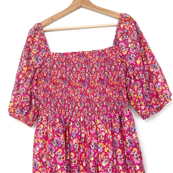 House Of Harlow 1960 Floral Maxi Dress Large Puff Sleeves Cotton Poplin Pink - Picture 8 of 16